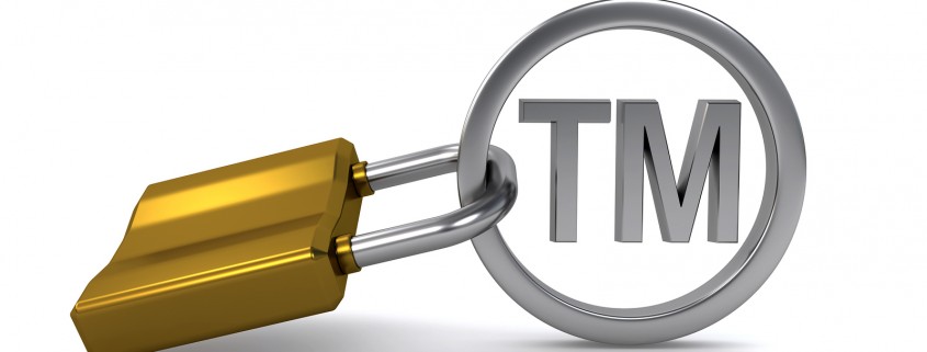 trademark sign protected with padlock on the white background (3d render)