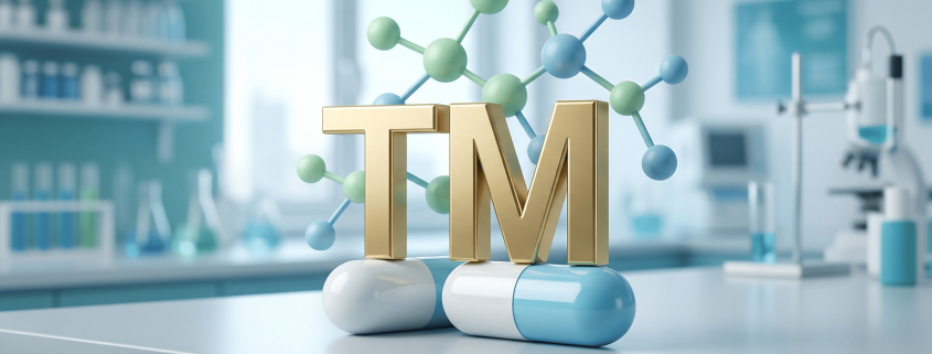 ישום סימני מסחר פארמה - לוגו PHARMA™ עם כדור ומולקולה במעבדה (1)